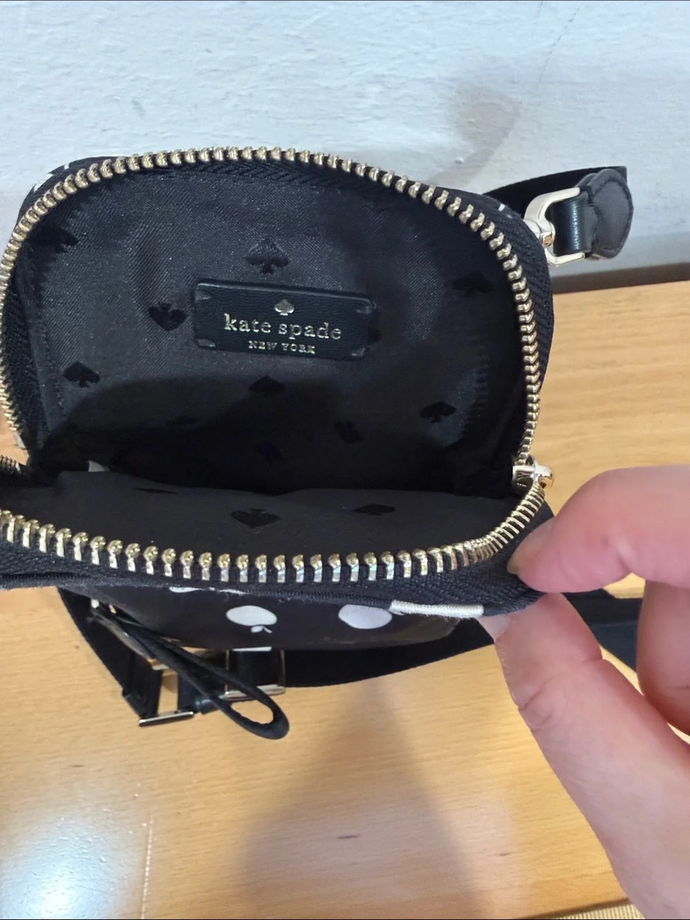 kate spade Black with Cream Apple Print Crossbody Pouch